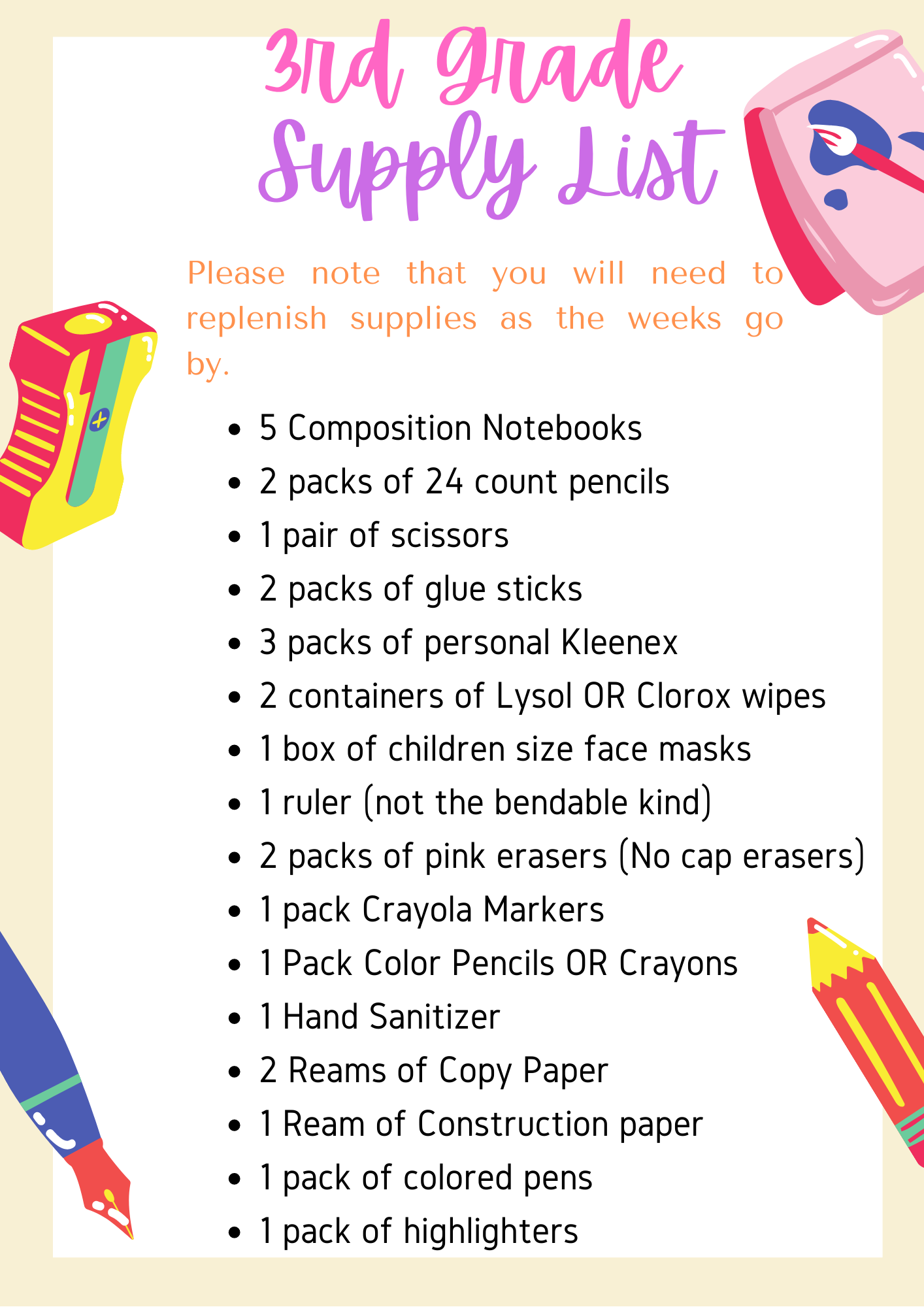 School Supply Lists for the 20212022 School Year Ascension Catholic School